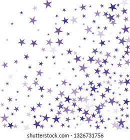 Falling stars confetti background, isolated on white. Vector colorful deep purple design. Square card and frame. Minimalistic template for holiday, party, birthday, wedding, solemnity invitation.