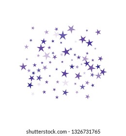 Falling stars confetti background, isolated on white. Vector colorful deep purple design. Square card and frame. Minimalistic template for holiday, party, birthday, wedding, solemnity invitation.