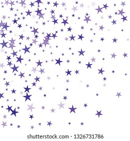 Falling stars confetti background, isolated on white. Vector colorful deep purple design. Square card and frame. Minimalistic template for holiday, party, birthday, wedding, solemnity invitation.