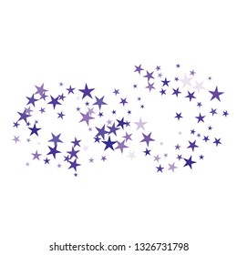 Falling stars confetti background, isolated on white. Vector colorful deep purple design. Square card and frame. Minimalistic template for holiday, party, birthday, wedding, solemnity invitation.