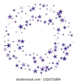 Falling stars confetti background, isolated on white. Vector colorful deep purple design. Square card and frame. Minimalistic template for holiday, party, birthday, wedding, solemnity invitation.