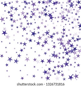 Falling stars confetti background, isolated on white. Vector colorful deep purple design. Square card and frame. Minimalistic template for holiday, party, birthday, wedding, solemnity invitation.
