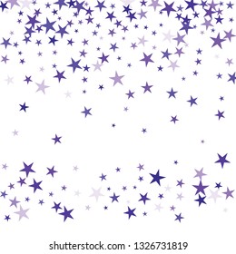 Falling stars confetti background, isolated on white. Vector colorful deep purple design. Square card and frame. Minimalistic template for holiday, party, birthday, wedding, solemnity invitation.