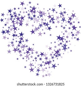 Falling stars confetti background, isolated on white. Vector colorful deep purple design. Square card and frame. Minimalistic template for holiday, party, birthday, wedding, solemnity invitation.