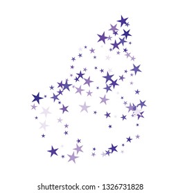 Falling stars confetti background, isolated on white. Vector colorful deep purple design. Square card and frame. Minimalistic template for holiday, party, birthday, wedding, solemnity invitation.