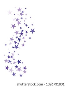 Falling stars confetti background, isolated on white. Vector colorful deep purple design. Square card and frame. Minimalistic template for holiday, party, birthday, wedding, solemnity invitation.