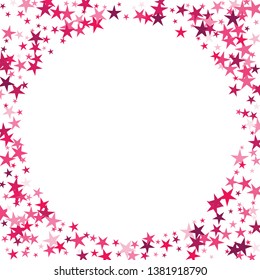 Falling stars confetti background, isolated on white. Vector colorful Birthday card design. Square card and frame. Template for holiday, party, birthday, wedding, solemnity.