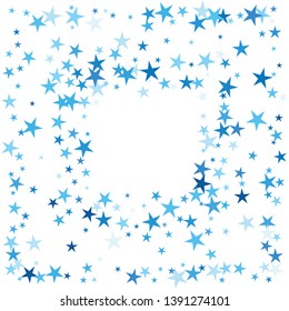 Falling stars confetti background, isolated on white. Vector colorful Birthday card design. Square card and frame.  Minimalistic template for holiday, party, birthday, wedding, solemnity invitation.