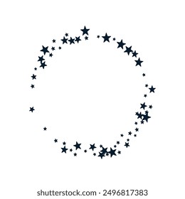 Falling stars confetti background isolated on white. Vector colorful greeting card design. Round frame. Minimalistic template