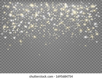 Falling stars effect on checkered background.Gold and silver glittering stars in a white cloud of dust.Sparkling magical stardust  particles.Explosion in the universe.