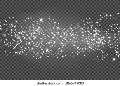 Falling stars effect on checkered background.Gold and silver glittering stars in a white cloud of dust.Sparkling magical stardust  particles.Explosion in the universe.