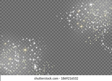 Falling stars effect on checkered background.Gold and silver glittering stars in a white cloud of dust.Sparkling magical stardust  particles.Explosion in the universe.