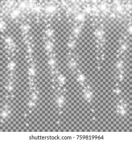 Falling stars effect, sparkling stardust on transparent background, light effect, white color