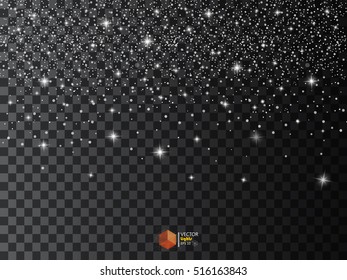 Falling stars effect. Stardust on transparent background. Vector illustration