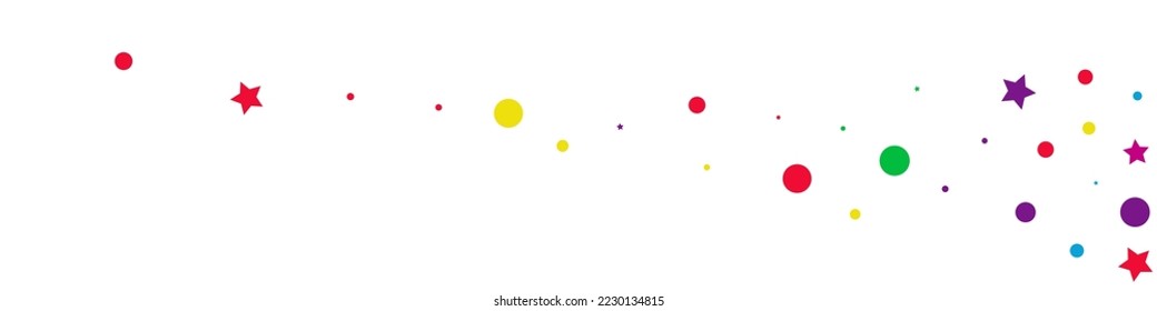 Falling Stars Effect Vector White Panoramic Background. Carnival Shine Card. Christmas Polka Wallpaper. Rainbow Starfall Festive Background.