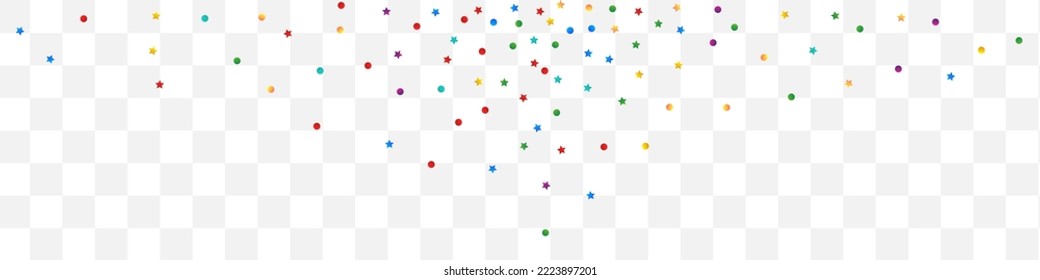 Falling Stars Fun Vector Transparent Panoramic Background. Abstract Round Wallpaper. Independence Confetti Design. Happy Polka Effect Invitation.