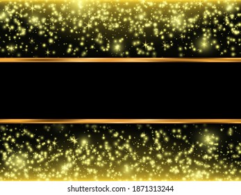 Estrellas en caída. Textura de brillo dorado sobre fondo negro. Ilustración del vector