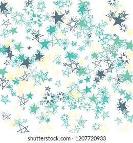 Falling Stars. Hand Drawn Christmas Background with Doodle Stars for Print, Card, Poster. Bright Starry Pattern with Simple Childish Elements. Pretty Vector Background for Party Decoration.
