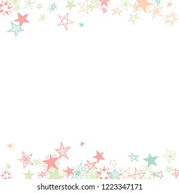 Falling Stars. Hand Drawn Christmas Background with Doodle Stars for Card, Poster, Banner. Bright Starry Pattern with Simple Childish Elements. Modern Vector Background for Party Decoration.
