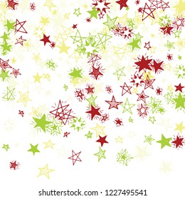Falling Stars. Hand Drawn Christmas Background with Doodle Stars for Print, Card, Poster. Bright Starry Pattern with Simple Childish Elements. Pretty Vector Background for Party Decoration.