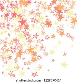 Falling Stars. Hand Drawn Christmas Background with Doodle Stars for Print, Cover, Brochure. Bright Starry Pattern with Simple Childish Elements. Cute Vector Background for Party Decoration.