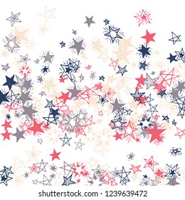 Falling Stars. Hand Drawn Christmas Background with Doodle Stars for Print, Cover, Brochure. Bright Starry Pattern with Simple Childish Elements. Cute Vector Background for Party Decoration.