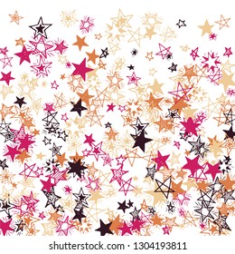Falling Stars. Hand Drawn Christmas Background with Doodle Stars for Print, Card, Poster. Bright Starry Pattern with Simple Childish Elements. Funny Vector Background for Party Decoration.
