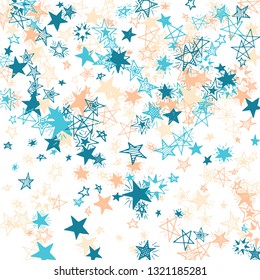 Falling Stars. Hand Drawn Christmas Background with Doodle Stars for Placard, Cover, Brochure. Bright Starry Pattern with Simple Childish Elements. Pretty Vector Background for Party Decoration.