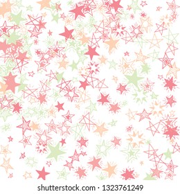 Falling Stars. Hand Drawn Christmas Background with Doodle Stars for Print, Card, Poster. Bright Starry Pattern with Simple Childish Elements. Modern Vector Background for Party Decoration.