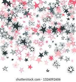 Falling Stars. Hand Drawn Christmas Background with Doodle Stars for Placard, Poster, Banner. Bright Starry Pattern with Simple Childish Elements. Modern Vector Background for Party Decoration.
