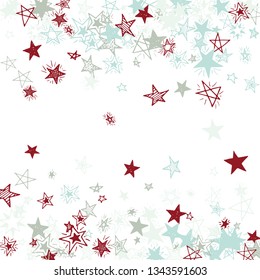 Falling Stars. Hand Drawn Christmas Background with Doodle Stars for Placard, Poster, Banner. Bright Starry Pattern with Simple Childish Elements. Funny Vector Background for Party Decoration.