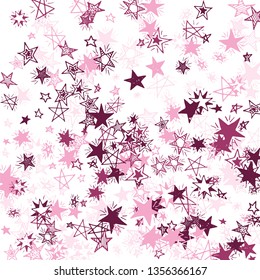 Falling Stars. Hand Drawn Christmas Background with Doodle Stars for Card, Poster, Banner. Bright Starry Pattern with Simple Childish Elements. Funny Vector Background for Party Decoration.