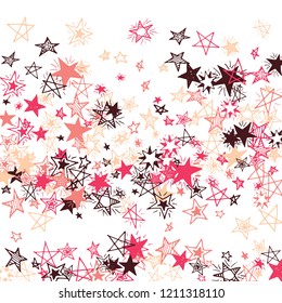 Falling Stars. Hand Drawn Festive Background with Doodle Stars for Print, Cover, Brochure. Bright Starry Pattern with Simple Childish Elements. Trendy Vector Background for Party Decoration.