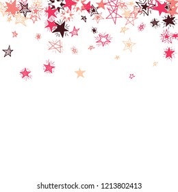 Falling Stars. Hand Drawn Festive Background with Doodle Stars for Placard, Cover, Banner. Bright Starry Pattern with Simple Childish Elements. Pretty Vector Background for Party Decoration.