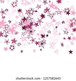 Falling Stars. Hand Drawn Festive Background with Doodle Stars for Print, Card, Poster. Bright Starry Pattern with Simple Childish Elements. Funny Vector Background for Party Decoration.