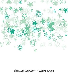 Falling Stars. Hand Drawn Festive Background with Doodle Stars for Card, Poster, Banner. Bright Starry Pattern with Simple Childish Elements. Modern Vector Background for Party Decoration.
