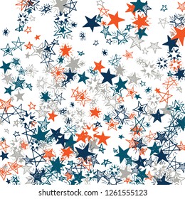 Falling Stars. Hand Drawn Festive Background with Doodle Stars for Placard, Cover, Brochure. Bright Starry Pattern with Simple Childish Elements. Trendy Vector Background for Party Decoration.