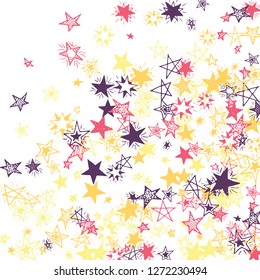Falling Stars. Hand Drawn Festive Background with Doodle Stars for Print, Card, Poster. Bright Starry Pattern with Simple Childish Elements. Trendy Vector Background for Party Decoration.