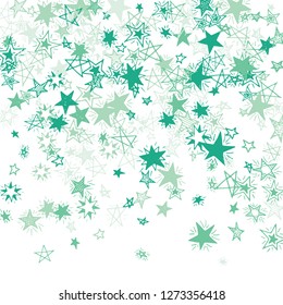 Falling Stars. Hand Drawn Festive Background with Doodle Stars for Placard, Poster, Banner. Bright Starry Pattern with Simple Childish Elements. Modern Vector Background for Party Decoration.