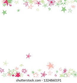 Falling Stars. Hand Drawn Festive Background with Doodle Stars for Placard, Cover, Brochure. Bright Starry Pattern with Simple Childish Elements. Funny Vector Background for Party Decoration.