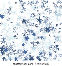 Falling Stars. Hand Drawn Holiday Background with Doodle Stars for Placard, Cover, Brochure. Bright Starry Pattern with Simple Childish Elements. Trendy Vector Background for Party Decoration.