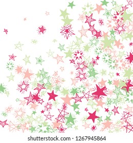 Falling Stars. Hand Drawn Holiday Background with Doodle Stars for Print, Card, Brochure. Bright Starry Pattern with Simple Childish Elements. Pretty Vector Background for Party Decoration.