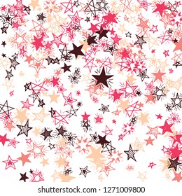 Falling Stars. Hand Drawn Holiday Background with Doodle Stars for Print, Card, Brochure. Bright Starry Pattern with Simple Childish Elements. Modern Vector Background for Party Decoration.