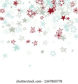 Falling Stars. Hand Drawn Holiday Background with Doodle Stars for Print, Cover, Brochure. Bright Starry Pattern with Simple Childish Elements. Trendy Vector Background for Party Decoration.