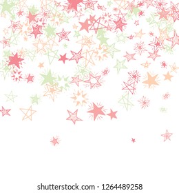 Falling Stars. Hand Drawn New Year Background with Doodle Stars for Print, Cover, Brochure. Bright Starry Pattern with Simple Childish Elements. Modern Vector Background for Party Decoration.
