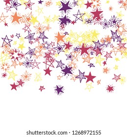 Falling Stars. Hand Drawn New Year Background with Doodle Stars for Placard, Cover, Banner. Bright Starry Pattern with Simple Childish Elements. Funny Vector Background for Party Decoration.