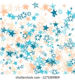 Falling Stars. Hand Drawn New Year Background with Doodle Stars for Print, Card, Brochure. Bright Starry Pattern with Simple Childish Elements. Trendy Vector Background for Party Decoration.