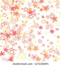 Falling Stars. Hand Drawn New Year Background with Doodle Stars for Placard, Cover, Brochure. Bright Starry Pattern with Simple Childish Elements. Trendy Vector Background for Party Decoration.
