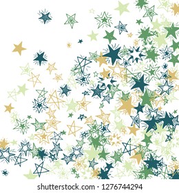 Falling Stars. Hand Drawn New Year Background with Doodle Stars for Print, Cover, Brochure. Bright Starry Pattern with Simple Childish Elements. Pretty Vector Background for Party Decoration.