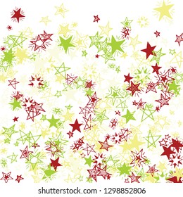 Falling Stars. Hand Drawn New Year Background with Doodle Stars for Print, Card, Poster. Bright Starry Pattern with Simple Childish Elements. Funny Vector Background for Party Decoration.